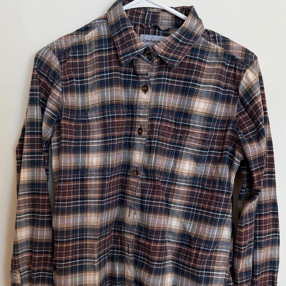 Carhartt women’s Brown and Navy Plaid Button-Down Shirt